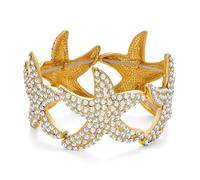 ENSKEFEN Bracciale rigido da donna con stella marina grossa, alla moda, con cristalli lucidi e stelle marine, braccialetto elastico vintage boho largo con stella marina, braccialetto estivo da