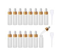 Enslz 15 mini bottiglie vuote per olio essenziale smerigliato in vetro, riutilizzabili flaconcini con contagocce per olio nasale con tappo a vite in metallo e lampadina in gomma (5 ml, oro)