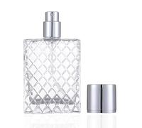 Enslz Flacone spray trasparente per profumo, ricaricabile, quadrato, portatile, in vetro, 50 ml, colore: argento