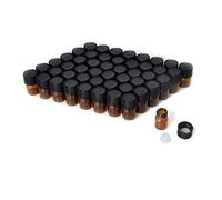 Enslz, mini bottigliette vuote per olio essenziale, 1 ml (1/4 dram) 2 ml (5/8 dram) in vetro ambrato con riduttore e tappo, con 2 contagocce contagocce per occhi (50 pezzi)