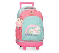 Enso Magic Summer Zaino per bambini, zaino per la scuola, realizzato in poliestere, ruote doppie a rotazione multidirezionale, molteplici modi di usarlo, rosa e blu, multicolore, 33 cm x 44 cm x 21