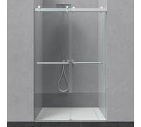 ENSO SENKA Porta doccia senza cornice da 111,8-122 x 190,6 cm, in vetro temperato SGCC trasparente da 8 mm, doppie porte scorrevoli per doccia, nichel spazzolato