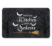 Ensound Zerbino per Halloween, tappeto per esterni, con pipistrello, scopa, non tutte le streghe vivono in Salem, tappeto decorativo per casa, cucina, pavimento, porta d'ingresso, 45 x 70 cm