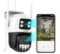 ENSTER 2K Telecamera Wi-Fi Esterno Doppio-Lente Doppia-Visione,PTZ IP Videocamera Sorveglianza Auto Tracking Camera 360 gradi,Compatibile con Alexa