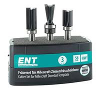 ENT 09049 Set di frese in 3 pezzi per la dima di fresatura Milescraft, per giunzioni a dente di alta qualità, in metallo duro, gambo 8 mm