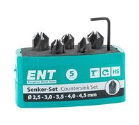 ENT 26518 Set Punta Svasatore 5 Pezzi HSS, Diametro (d) 2,5-4 E 4,5 mm, E 90°, Rotazione a destra - Set Svasatore - Set Punte Svasatore per Legno - Punte Svasatura