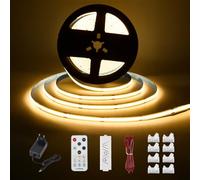 Enteenly Striscia LED COB Bianco Caldo 5 Metri, Kit Luce Striscia Sottopensile con Telecomando RF per Vetrina, Cucina, Scrivania, Mensola, Armadio, con Adattatore 24V, 2700K