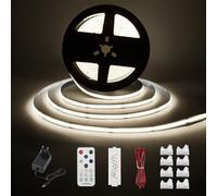 Enteenly Striscia LED COB Bianco Freddo 5 Metri, Kit Luce Striscia Sottopensile con Telecomando RF per Vetrina, Cucina, Scrivania, Mensola, Armadio, con Adattatore 24V, 6500K