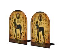 Entemne 1 paio di fermalibri in legno con geroglifico di Anubi antico Egitto, antiscivolo, a forma di L, con base in metallo, resistenti, fermalibri decorativi per scaffali, ufficio, scuola