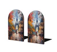 Entemne 1 paio di fermalibri in legno con vista sulla città di Parigi, Torre Eiffel, antiscivolo, a forma di L, con base in metallo, resistenti, fermalibri decorativi, per scaffali, ufficio, scuola