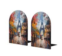 Entemne 1 paio di fermalibri in legno con vista sulla città di Parigi, Torre Eiffel, antiscivolo, a forma di L, con base in metallo, resistenti, fermalibri decorativi, per mensole, ufficio, scuola