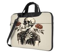 Entemne 13/14/15.6 Pollice Borsa Del Computer Portatile Divertente Scheletro Umano Rosa Fiore Del Manicotto Del Computer Caso Per Le Donne Uomini Leggero Resistente All'Acqua Tablet Borsa A Tracolla