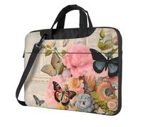 Entemne 13/14/15.6 Pollice Borsa Del Computer Portatile Retro Giornale Farfalla Fiore Del Manicotto Del Computer Per Le Donne Degli Uomini Leggero Resistente All'acqua Borsa A Tracolla Del Computer