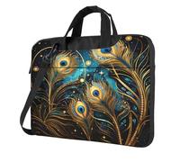 Entemne 13 Pollice Borsa Del Computer Portatile D'oro Piuma di Pavone Art Custodia Del Manicotto Del Computer Per Le Donne Degli Uomini Leggero Resistente All'acqua Borsa A Tracolla, Multi, 14 inch