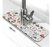 Entemne Acquerello Fungo Fiori di Campo Rubinetto Tappetino per Lavello Della Cucina Assorbente Splash Guard Drip Catcher Vassoio Rubinetto Drenaggio Pad Tap Mat per Bagno Contatore