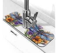 Entemne Acquerello Libellula Floreale Rubinetto Tappetino per Lavello Della Cucina Assorbente Splash Guard Drip Catcher Vassoio Rubinetto Drenaggio Pad Tap Mat per Bagno Contatore