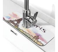 Entemne Acquerello Parigi Torre Eiffel Rubinetto Tappetino per Lavello da Cucina Assorbente Splash Guard Drip Catcher Vassoio Rubinetto Drenaggio Pad Tap Mat per Bagno Contatore