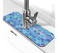 Entemne Acquerello Sirena Scale Rubinetto Tappetino per Lavello da Cucina Assorbente Splash Guard Drip Catcher Vassoio Rubinetto Drenaggio Pad Tap Mat per Bagno Contatore
