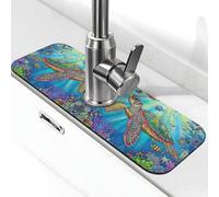 Entemne Acquerello Tartaruga di Mare Pesce Rubinetto Tappetino per Lavello Della Cucina Assorbente Splash Guard Drip Catcher Vassoio Rubinetto Drenaggio Pad Tap Mat per Bagno Contatore