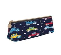 Entemne Astuccio in pelle impermeabile per ragazze ragazzi bambini cancelleria organizzatore piccolo scuola borsa per scuola ufficio organizzatore borsa, Carino Cars Pattern Blu Navy, 21 x 6 x 6 cm