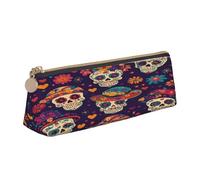 Entemne Astuccio in pelle impermeabile per ragazze ragazzi bambini cancelleria organizzatore piccolo scuola borsa per scuola ufficio organizzatore borsa, Messico Giorno dei Morti Sugar Skull, 21 x 6 x