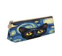 Entemne Astuccio in pelle impermeabile per ragazze ragazzi bambini cancelleria organizzatore piccolo scuola borsa per scuola ufficio organizzatore borsa, Notte stellata Art Animal Cat, 21 x 6 x 6 cm