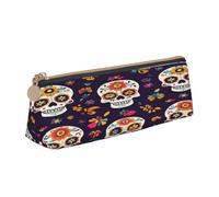 Entemne Astuccio in pelle impermeabile per ragazze ragazzi bambini cancelleria organizzatore piccolo scuola borsa per scuola ufficio organizzatore borsa, Giorno dei morti Sugar Skull Floral, 21 x 6 x