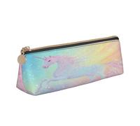 Entemne Astuccio in pelle impermeabile per ragazze ragazzi bambini cancelleria organizzatore piccolo scuola borsa per scuola ufficio organizzatore borsa, Unicorno arcobaleno pastello, 21 x 6 x 6 cm