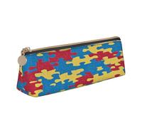 Entemne Astuccio in pelle impermeabile per ragazze ragazzi bambini cancelleria organizzatore piccolo scuola borsa per scuola ufficio organizzatore borsa, Rosso Giallo Blu Puzzle Pattern, 21 x 6 x 6 cm
