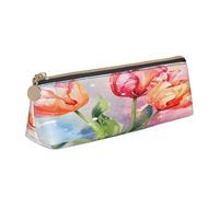 Entemne Astuccio in pelle impermeabile per ragazze ragazzi bambini cancelleria organizzatore piccolo scuola borsa per scuola ufficio organizzatore borsa, Acquerello Tulipani Art, 21 x 6 x 6 cm