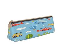 Entemne Astuccio in pelle impermeabile per ragazze ragazzi bambini cancelleria organizzatore piccolo scuola borsa per scuola ufficio organizzatore borsa, Cartoon Pattern Cars Elicotteri, 21 x 6 x 6 cm