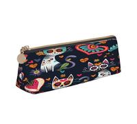 Entemne Astuccio in pelle impermeabile per ragazze ragazzi bambini cancelleria organizzatore piccolo scuola borsa per scuola ufficio organizzatore borsa, Divertente Giorno dei Morti Sugar Skull Cats