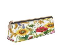 Entemne Astuccio in pelle impermeabile per ragazze ragazzi bambini cancelleria organizzatore piccolo scuola borsa per scuola ufficio organizzatore borsa, Girasoli Papaveri Spighe di Grano, 21 x 6 x 6