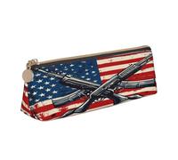 Entemne Astuccio in pelle impermeabile per ragazze ragazzi bambini cancelleria organizzatore piccolo scuola borsa per scuola ufficio organizzatore borsa, American Flag Gun Art, 21 x 6 x 6 cm