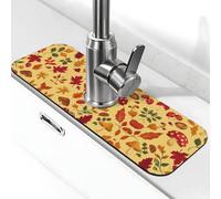 Entemne Autunno Funghi Ghiande Foglie d'Acero Rubinetto Mat per Lavello da Cucina Assorbente Splash Guard Drip Catcher Vassoio Rubinetto Drenaggio Pad Tap Mat per Bagno Contatore