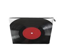 Entemne Beauty case blu iris fiori impermeabile in pelle PVC organizer cosmetici donne ragazze portatile piccolo viaggio borsa da toilette per borsa regali palestra, Black Vinyl Record Red Label