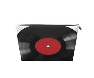 Entemne Beauty case blu iris fiori impermeabile in pelle PVC organizer cosmetici donne ragazze portatile piccolo viaggio borsa da toilette per borsa regali palestra, Black Vinyl Record Red Label