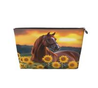 Entemne Beauty case con girasoli, papaveri, spighe di grano, impermeabile, in pelle PVC, organizer per cosmetici per donne e ragazze, piccolo astuccio da viaggio per borsa da palestra regali, Cavallo