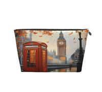 Entemne Beauty case rosa con cuori Torre Eiffel impermeabile in pelle PVC organizer cosmetici donne ragazze portatile piccolo astuccio da viaggio per borsa regalo palestra, Cabina telefonica Big Ben