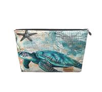 Entemne Beauty case turchese tartarughe corallo stella marina impermeabile in pelle PVC organizer cosmetici donne ragazze portatile piccolo viaggio borsa da toilette per borsa regali palestra