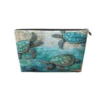 Entemne Beauty case turchese tartarughe corallo stella marina impermeabile in pelle PVC organizer cosmetici donne ragazze portatile piccolo viaggio borsa da toilette per borsa regali palestra, Turtles