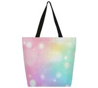 Entemne Borsa larga da donna in tela Dreamy pastello arcobaleno a pois borsa per la spesa con tasca con cerniera riutilizzabile ecologica borsa a tracolla per lavoro, viaggi, uso quotidiano