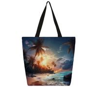 Entemne Borsa larga da donna in tela tropicale Hawaii palma mare spiaggia borsa per la spesa con tasca con cerniera riutilizzabile ecologica borsa a tracolla per lavoro, viaggi e uso quotidiano