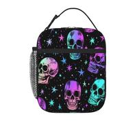 Entemne Borsa per il pranzo colorata con motivo gotico a forma di teschio per bambini, uomini e donne, borsa termica per il pranzo, piccola borsa termica resistente all'acqua, a prova di perdite, per