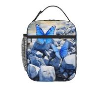 Entemne Borsa per il pranzo con motivo farfalle blu rocce per bambini uomini donne borsa termica per il pranzo piccola borsa termica resistente all'acqua borse per pasti a prova di perdite per lavoro