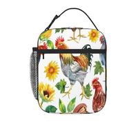 Entemne Borsa per il pranzo con motivo gallo girasole per bambini, uomini e donne, borsa termica per il pranzo, piccola borsa termica resistente all'acqua, a prova di perdite, per lavoro, picnic
