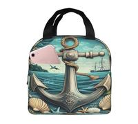 Entemne Borsa per il pranzo con motivo nautico retrò con ancora e conchiglie per uomini, donne e bambini, borsa termica per il pranzo, piccola borsa termica a prova di perdite, per lavoro, picnic