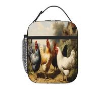 Entemne Borsa per il pranzo in stile retrò con gallo rustico, per bambini, uomini, donne, borsa termica per il pranzo, piccola borsa termica resistente all'acqua, a prova di perdite, per lavoro
