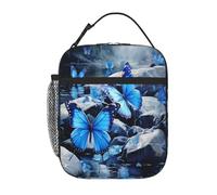 Entemne Borsa per il pranzo invernale con farfalle blu rocce fiume per bambini uomini donne borsa termica per il pranzo piccola borsa termica resistente all'acqua borse per pasti a prova di perdite