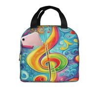Entemne Borsa per il pranzo multicolore con note musicali e cuori, per uomini, donne, bambini, isolata, piccola borsa termica a prova di perdite, per lavoro, picnic, scuola